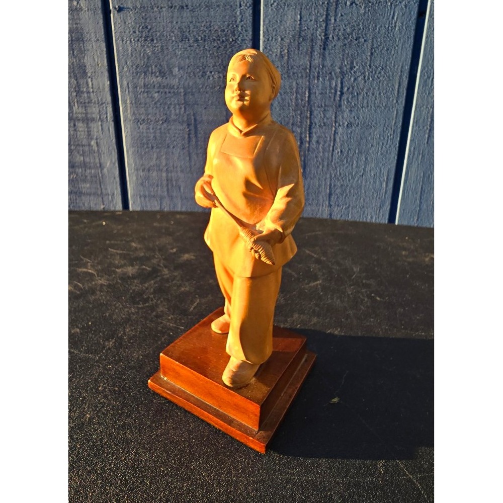 Chinese Carved Wooden Figure Statue on Wood Base